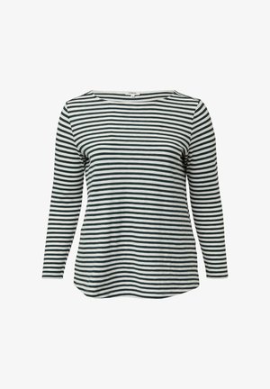 T-shirt à manches longues rayé bleu marine et blanc, avec un col rond et un design d'ourlet arrondi, confectionné en coton doux.