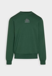 Sudadera verde con mangas largas, cuello redondo y un logotipo bordado en el frente. Material de algodón suave con puños acanalados.