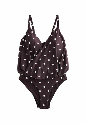 TALL FIT - WRAP BLOUSON TUMMY CONTROL - Badeanzug - chocolate brown cream spot