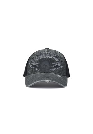 Ed Hardy UNISEX FLAMING GOTHIC SKULL WASHED 5 PANEL TRUCKER CAP - Cappellino - grey
