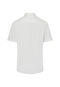 Witte korte mouwen shirt gemaakt van gladde katoenstof. Beschikt over een standaard kraag en rechte zoom. Achteraan is een minimalistisch ontwerp zichtbaar.