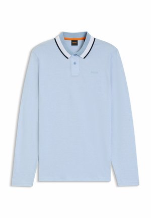 Lange mouwen polo shirt in lichtblauwe katoen met een geribde kraag met zwart-witte accenten, een knoopsluiting met drie knopen en een geborduurd logo.