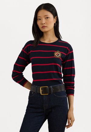 STRIPED JERSEY LONG SLEEVE TEE - Hosszú ujjú felső - navy/festive red