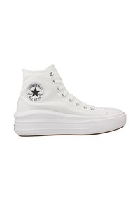 Baskets montantes blanches Converse All Star avec semelle épaisse à plateforme et logo étoile noire sur le côté de la cheville.