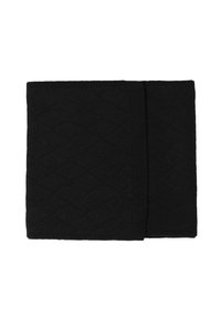 Écharpe en tricot noire avec un motif en losanges, présentant une texture douce et un bord replié. Idéale pour apporter chaleur et style par temps frais.