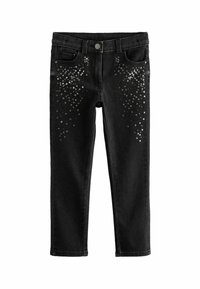 Svarta jeans i smal passform, med dekorativa silverpaljetter fram och klassisk femficksdesign.