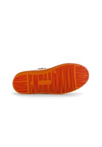 Orange rubber sole with horizontal and vertical striations, featuring a textured finish and embossed "Gabor" logo. Flat shape designed for grip.