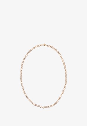 En halskæde af rosaguldmetal med sammenlåsende ovale led. Glat tekstur med en subtil glans. Sikker lås til lukning.
