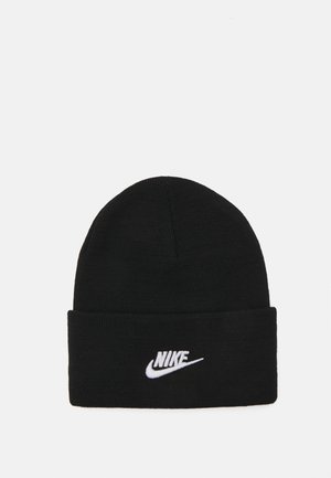 Mustat neulepipo, jossa on taitettu taitto. Valkoinen Nike-logo brodeerattu eteen. Sujuva rakenne ja tiukka istuvuus.