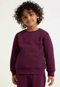 Sweat-shirt violet pour enfants, en coton doux. Présente un col rond, des poignets et un ourlet côtelés, avec une coupe décontractée.