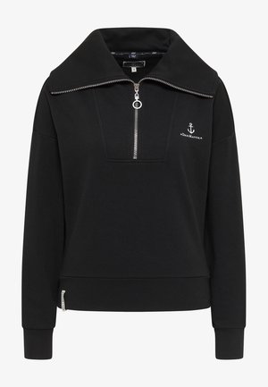 Zwarte sweatshirt met een hoge kraag, ritssluiting aan de voorkant en ankerlogo. Gemaakt van zacht materiaal met geribde manchetten en zoom.