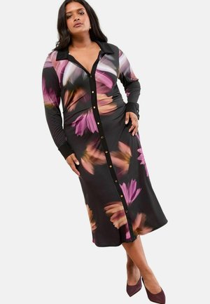 PLUS SIZE FIT - BUTTON THROUGH MIDI  - Jerseykleid - black floral