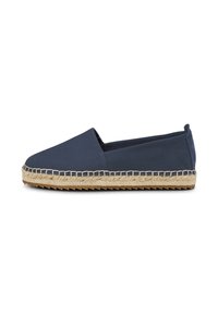 Espadrille en toile marine avec un design à enfiler, d�étails en corde de jute le long de la semelle et semelle extérieure en caoutchouc texturé pour une meilleure adhérence.