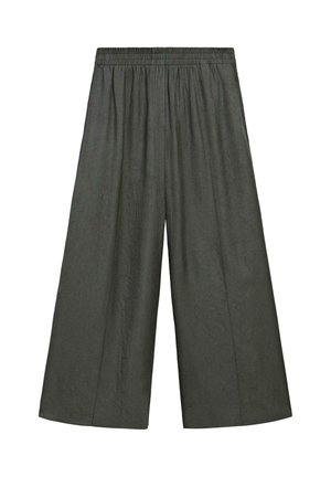 Pantaloni cropped a gamba larga in verde scuro, con una finitura testurizzata e una vita elastica per una facile vestibilità.