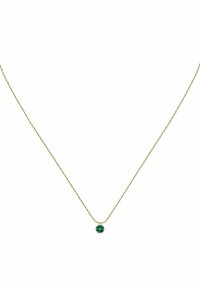 Guld kædedesign med en lille rund smaragdgrøn ædelsten pendant. Kæden har delikate led og en subtil glans.