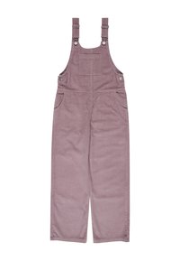 Salopette in corduroy di colore lavanda tenue. Presenta bretelle regolabili, tasca frontale e due tasche laterali. Design a gamba dritta e morbida.