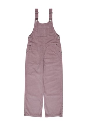 Salopette in corduroy di colore lavanda tenue. Presenta bretelle regolabili, tasca frontale e due tasche laterali. Design a gamba dritta e morbida.