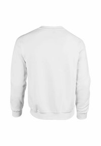 Weißes Sweatshirt aus weichem Stoff, mit Rundhalsausschnitt, gerippten Bündchen und lockerem Schnitt. Kein Design oder Logos auf der Rückseite.