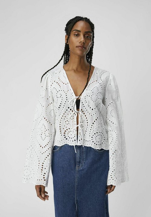 OBJECT Objfeodora Marika Camicia Donna Lunga - Colletto Alto, Scollo A V, Maniche Lunghe, Elegante E Versatile - 5