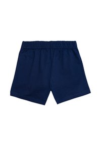 Pantaloni corti in cotone blu navy con cintura elastica, caratterizzati da un design semplice e una consistenza liscia, adatti per l'abbigliamento casual.