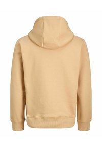 Sudadera con capucha en beige claro, con una suave tela de mezcla de algodón, puños y dobladillo acanalados, con un diseño sencillo y sin logotipos visibles.