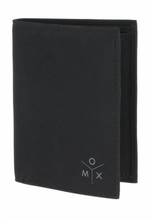 Portefeuille noir bifold au design minimaliste avec un petit logo blanc "MOX" en bas à droite.