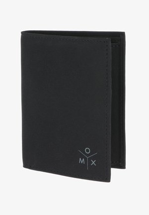 Black bifold wallet with minimalist design and small white "MOX" logo in bottom right corner.