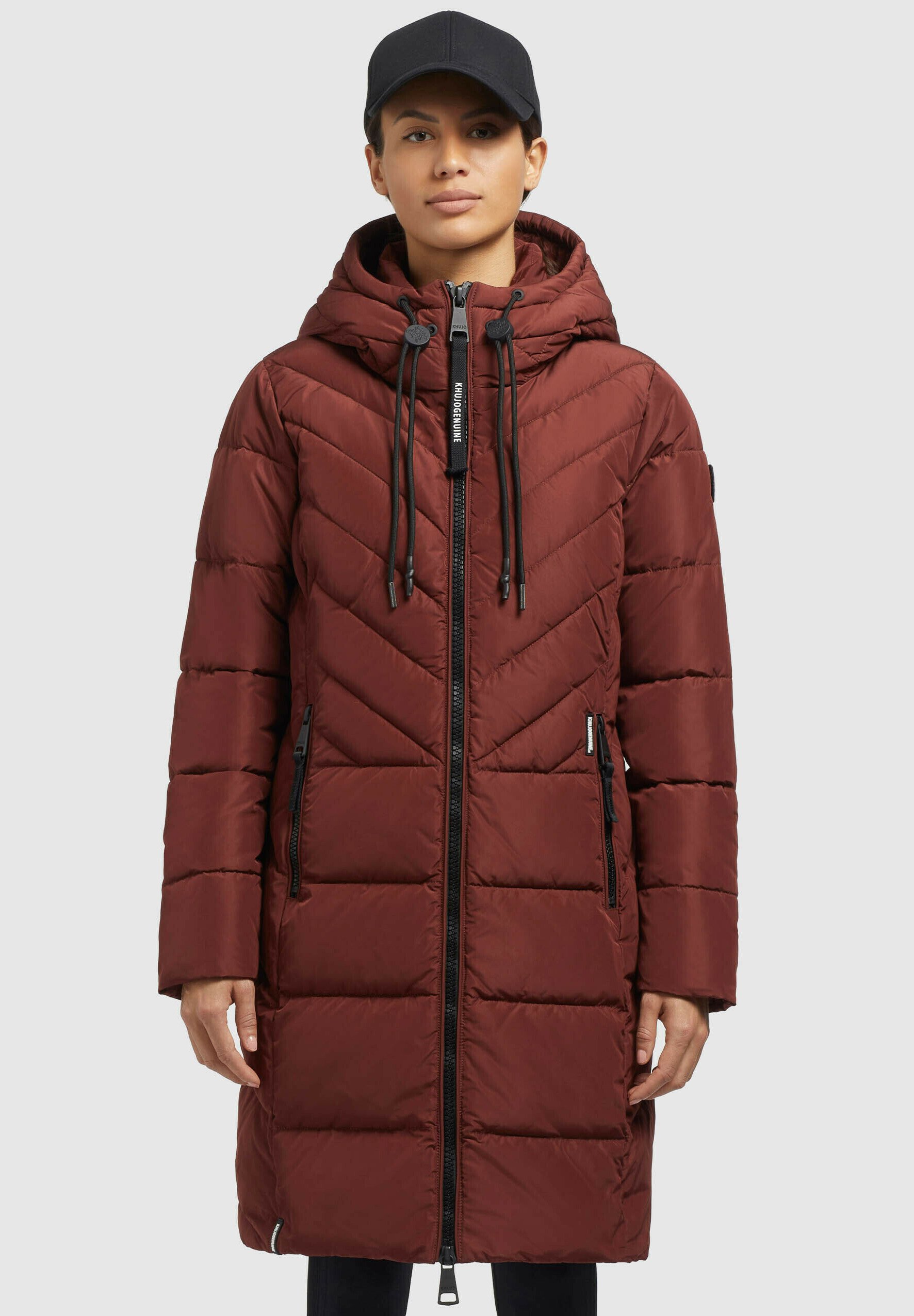 Rote Jacke Rot Braune Schuhe Khujo MUGG Wintermantel Braunrot/braun