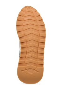 Rubber outsole featuring a zigzag tread pattern, with an embossed "Flower Mountain" logo. Color is a light orange shade.