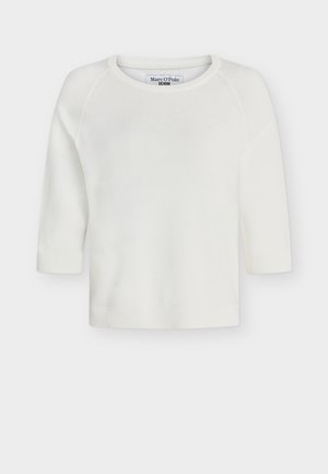 Bela lahka pletena majica za ženske z rokavi do komolcev in okroglim izrezom, označena z Marc O’Polo Denim.