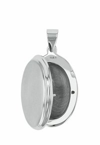 Ciondolo a forma di ovalo in argento, con esterno lucido, interno testurizzato e un'ottima cerniera. Contrassegnato con "925" che indica argento sterling.