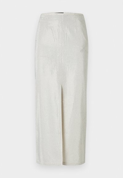 Φούστα μέχρι το γόνατο σε ασημί χρώμα με υφή δικτύου, που διαθέτει άνοιγμα μπροστά και λεία μέση. Κατασκευασμένη από ελαφρύ, διαπνέον υλικό.