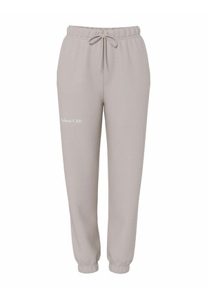 Lichtgrijze joggingbroek met een elastische tailleband en verstelbare trekkoord. Voorzien van een logo gedrukt op het linkerbeen. Zacht, casual ontwerp.