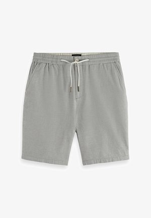 Shorts pour homme gris clair avec cordon de serrage, taille élastique et poches latérales, longueur genou, style décontracté.