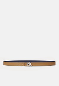 Lauren Ralph Lauren LOGO REVERSIBLE LEATHER SKINNY BELT - Cinto - refined navy/camel