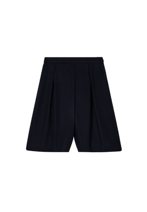 Pantaloncini plissettati blu navy con vita strutturata, tasche laterali e tessuto liscio e texturizzato. Silhouette sartoriale per un look raffinato.