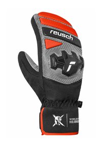 Zwarte en grijze want met oranje accenten. Getextureerde stof en versterkte rugzijde. Verstelbare polsband en palmontwerp voor betere grip.