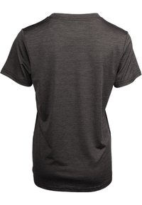 Kortärmad t-shirt i mörkgrått, tillverkad av mjukt, lättviktigt material med en slät textur. Har en enkel rundhals och en avslappnad passform.