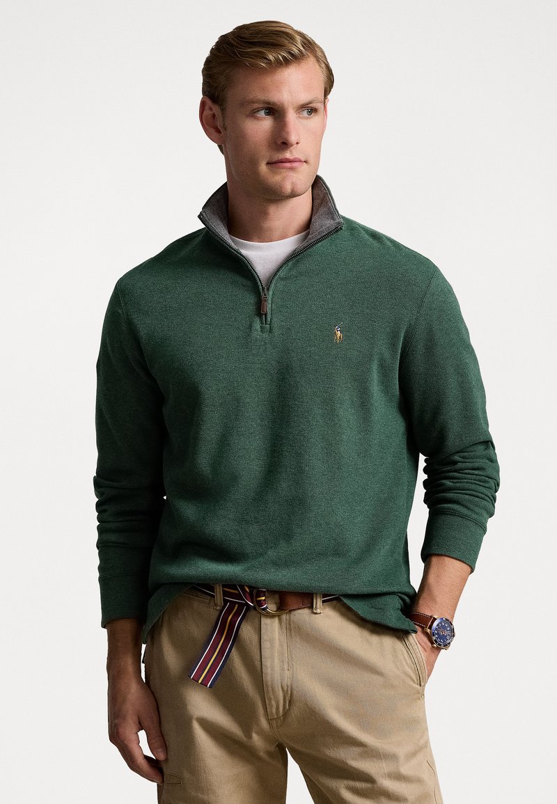 Polo Ralph Lauren ESTATE-RIB QUARTER-ZIP PULLOVER - Stickad tröja - scotch pine heather/barclay