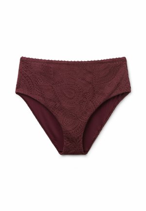Damenunterwäsche mit hoher Taille in dunkelburgunder mit filigranem Paisley-Spitzenmuster und gewelltem Saum.