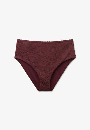 Høj talje dametøj i mørk bordeaux med indviklet paisley lace mønster og bølget kant.