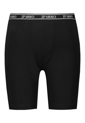 Schwarze Boxershorts aus Baumwolle mit enger Passform, glatter Textur und einem Bündchen mit der Aufschrift "JP1880" in weißer Schrift.