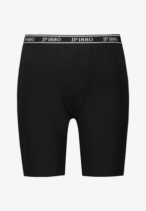 Schwarze Boxershorts aus Baumwolle mit enger Passform, glatter Textur und einem Bündchen mit der Aufschrift "JP1880" in weißer Schrift.