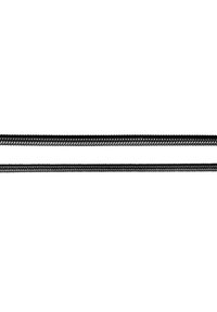 Cavo metallico intrecciato nero con una superficie liscia, caratterizzato da due linee parallele, ciascuna fissata con morsetti metallici a ciascun estremo.