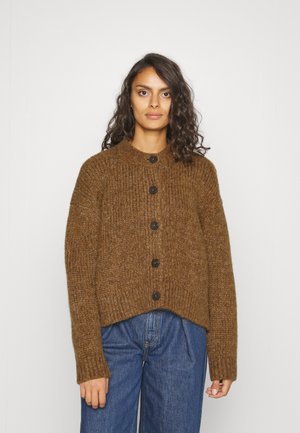 V NECK CARDIGAN LONG SLEEVE AND A SHAPE - Cardigan - true brown