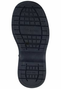 Semelle de chaussure en caoutchouc noir avec un motif de texture, présentant la marque "STEVE MADDEN" et la taille "37" embossée sur la surface.