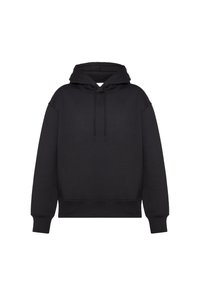 Sudadera negra con dobladillo y puños acanalados, capucha ajustable con cordón y corte relajado. Fabricada en un tejido suave y texturizado.