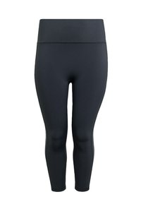 Black, fitted leggings made from stretch fabric. High waistband and seamless design with a smooth texture. Ankle-length appearance.