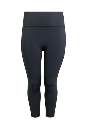 Black, fitted leggings made from stretch fabric. High waistband and seamless design with a smooth texture. Ankle-length appearance.