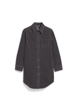 Langsleeve shirt in donkergrijze corduroy, met een spitse kraag, knoopsluiting aan de voorkant, één borstzak en een ronde zoom.